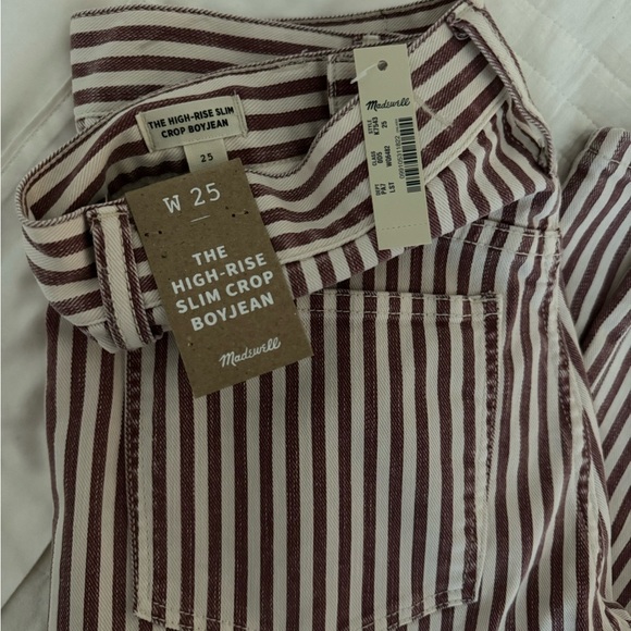 NWT Madewell high-rise slim crop boyjean - maroon stripe - Picture 2 of 2